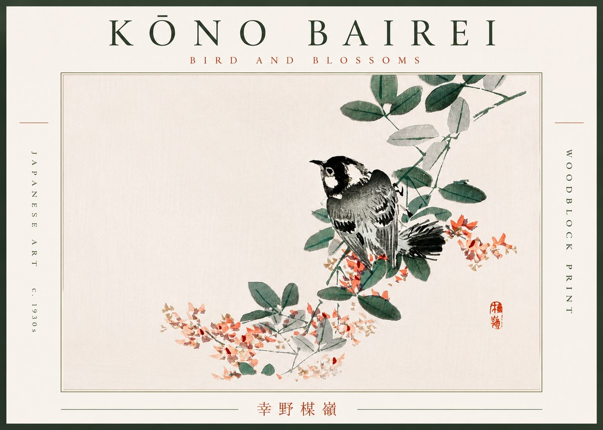 Kōno Bairei Bird and Blossoms No6 - Juliste
