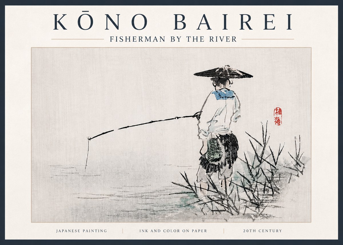 Kōno Bairei Fisherman by the River No3 - Juliste