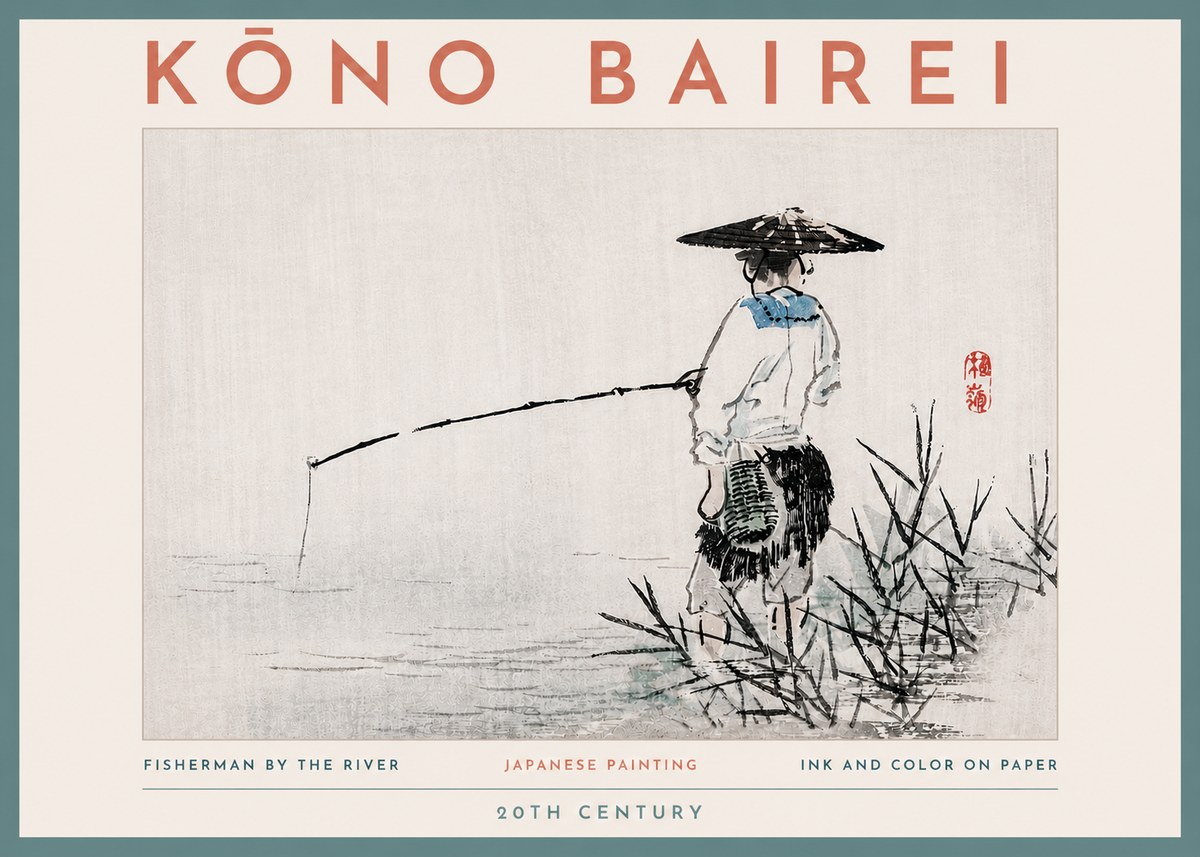 Kōno Bairei Fisherman by the River No4 - Juliste