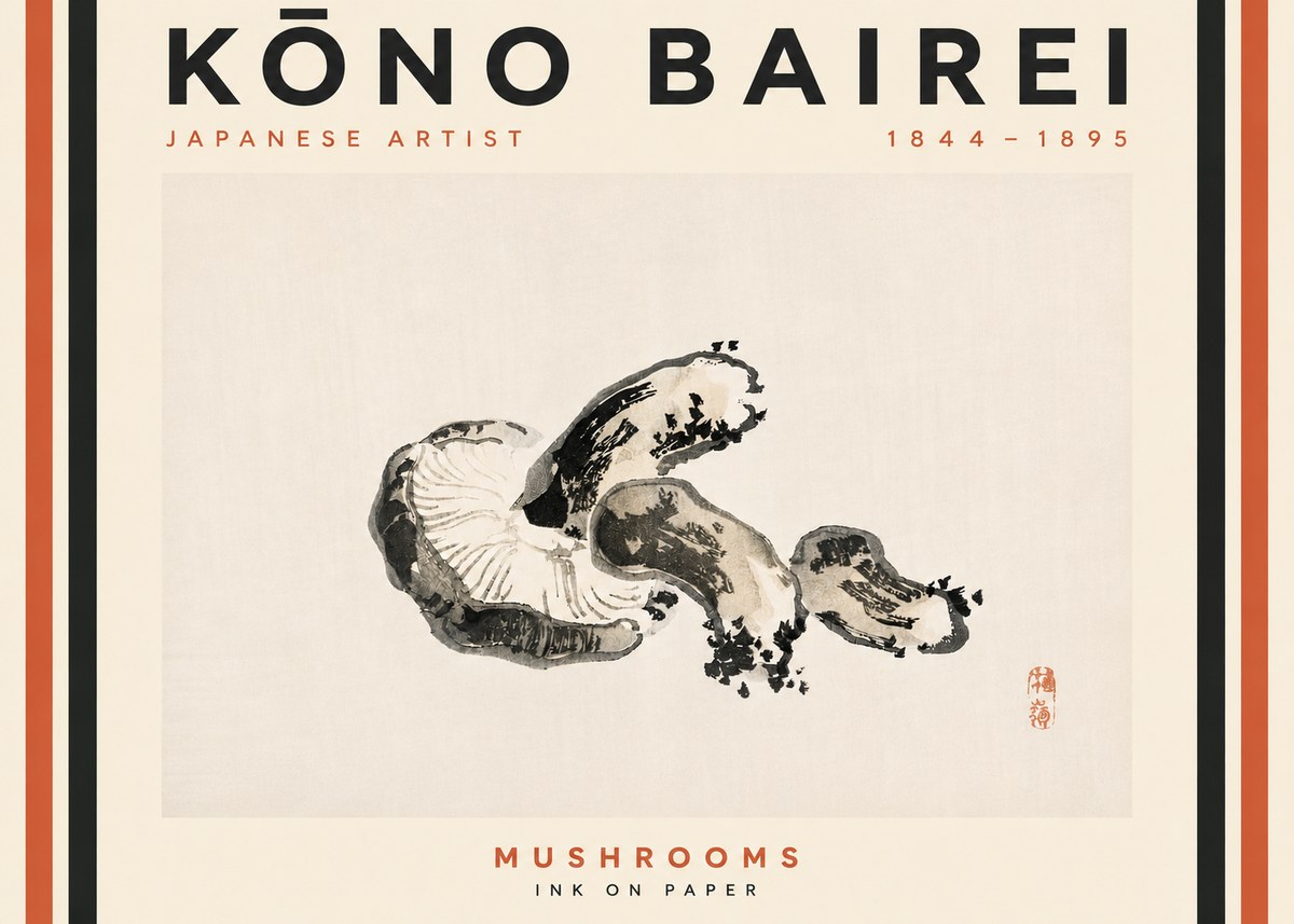 Kōno Bairei Mushrooms No4 - Juliste