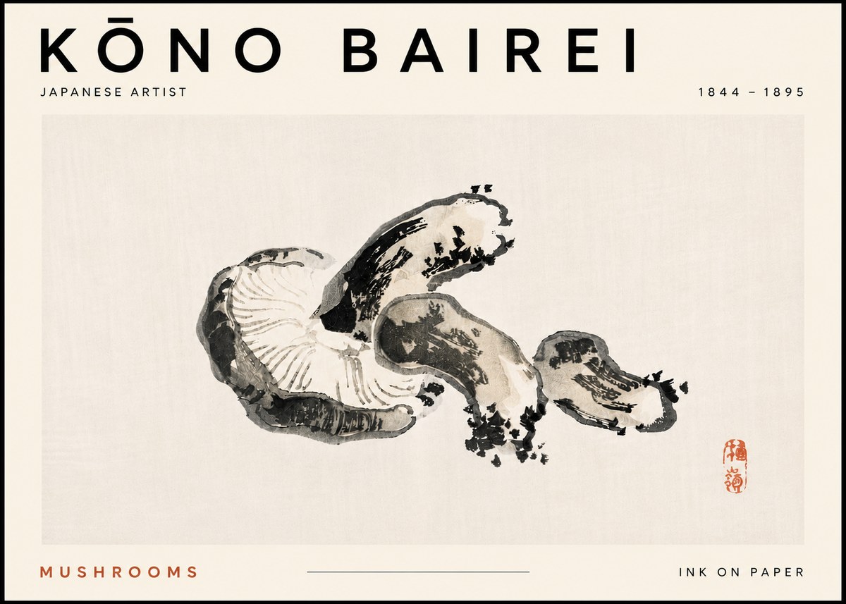 Kōno Bairei Mushrooms No5 - Juliste