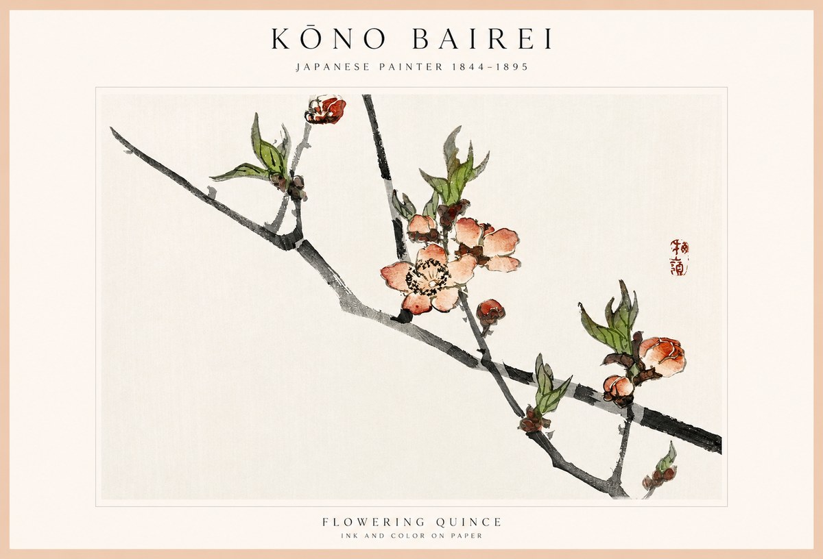 Kōno Bairei Flowering Quince No1 - Juliste