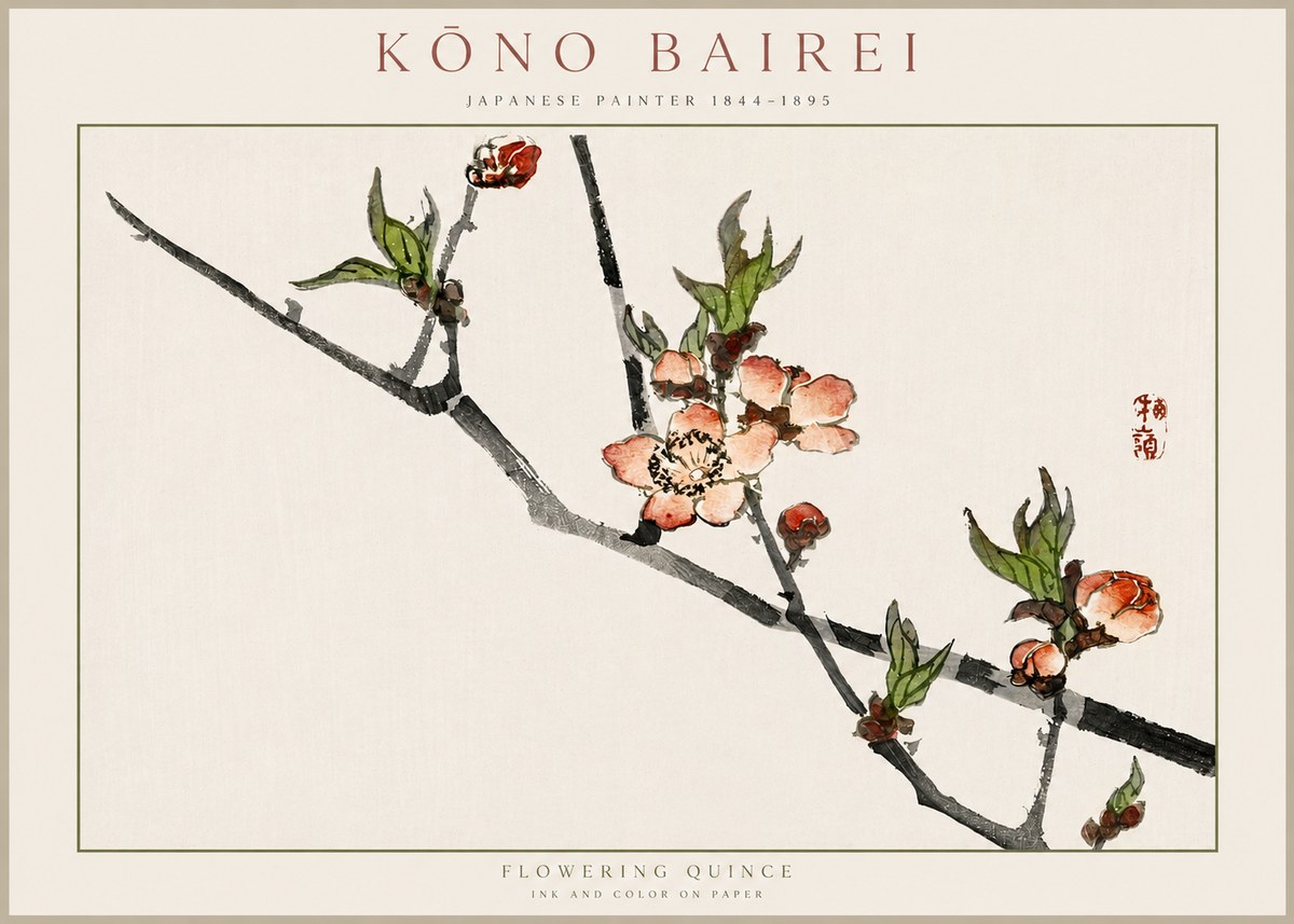 Kōno Bairei Flowering Quince No2 - Juliste