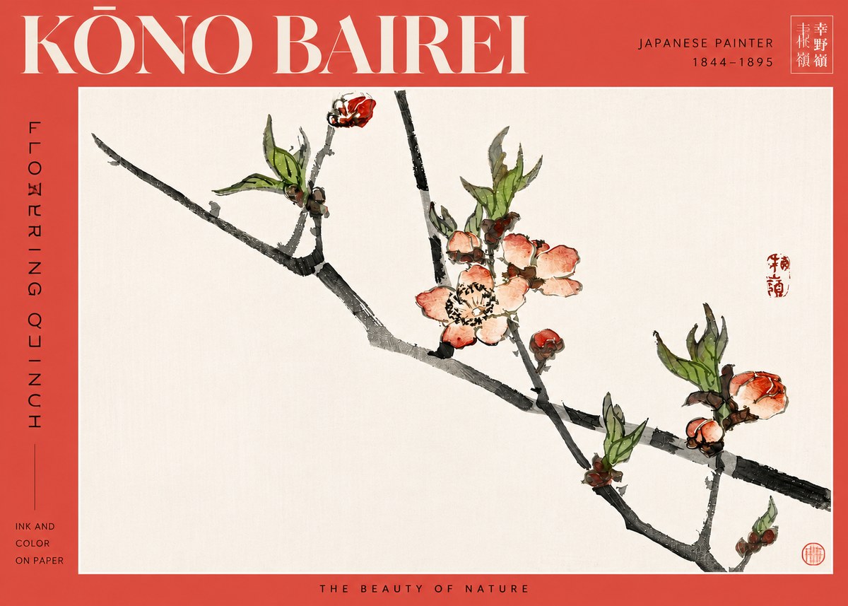 Kōno Bairei Flowering Quince No3 - Juliste