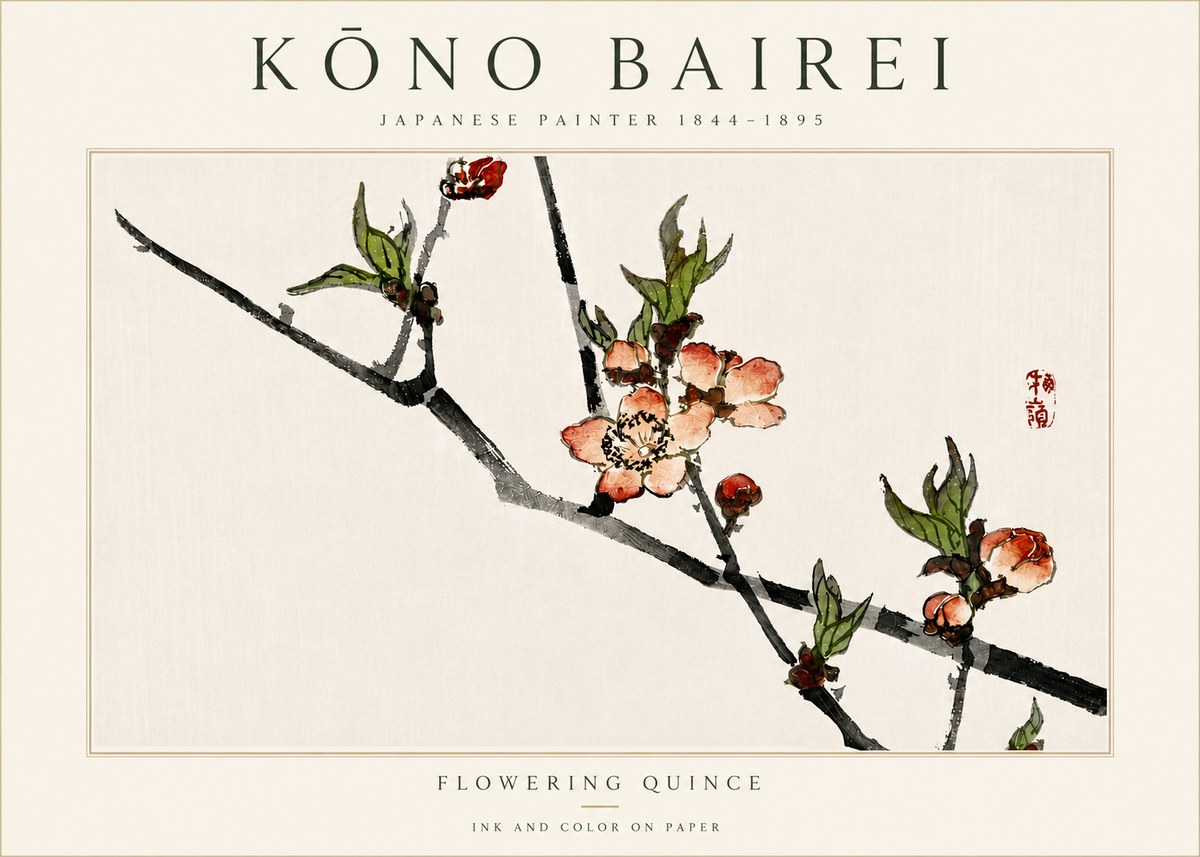 Kōno Bairei Flowering Quince No5 - Juliste