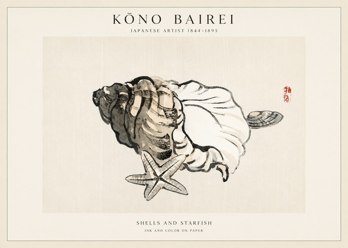 Kōno Bairei Shells and Starfish No1 - Juliste