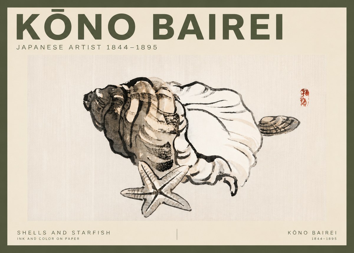 Kōno Bairei Shells and Starfish No2 - Juliste