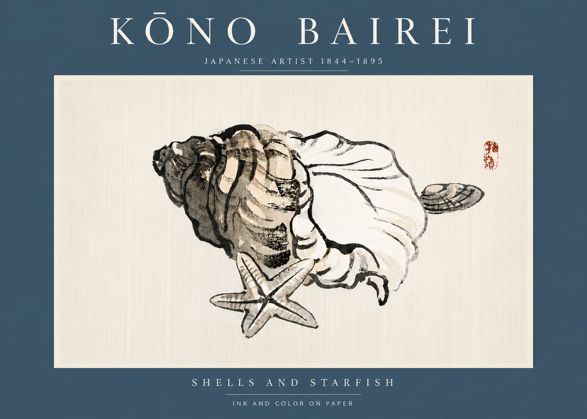 Kōno Bairei Shells and Starfish No4 - Juliste