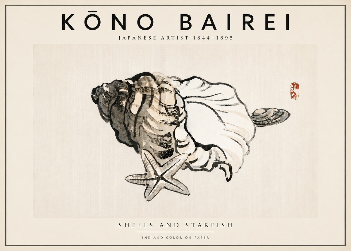 Kōno Bairei Shells and Starfish No5 - Juliste