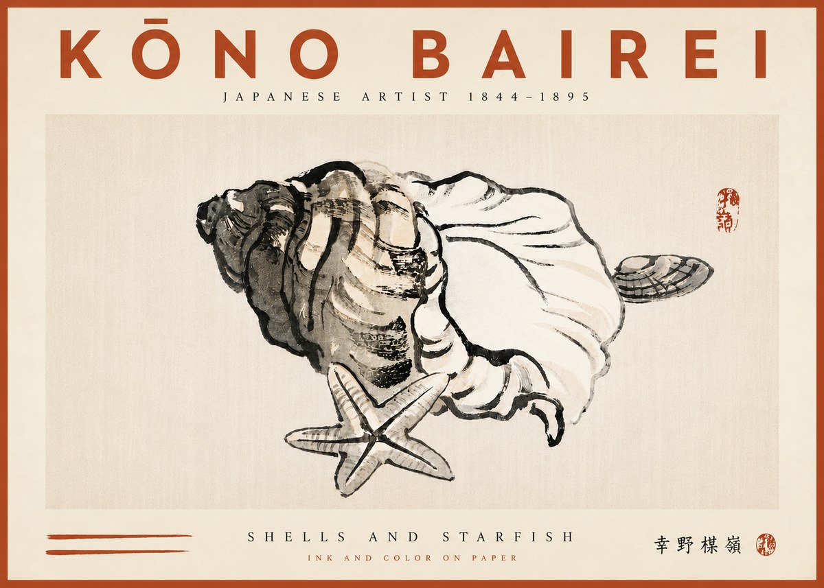 Kōno Bairei Shells and Starfish No6 - Juliste