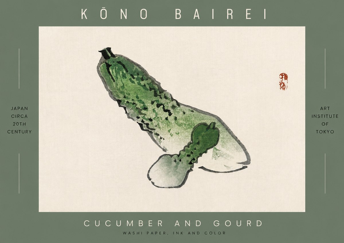 Kōno Bairei Cucumber and Gourd No2 - Juliste