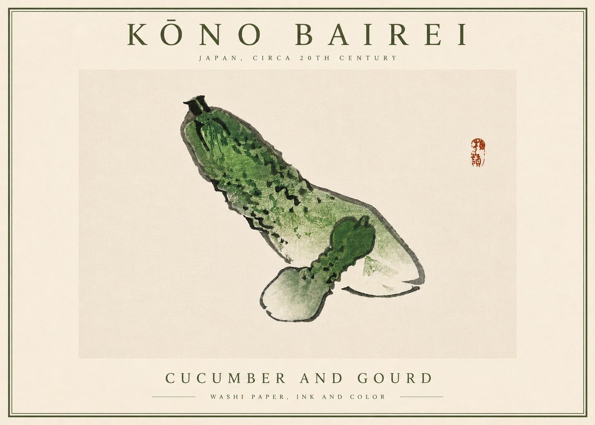 Kōno Bairei Cucumber and Gourd No6 - Juliste