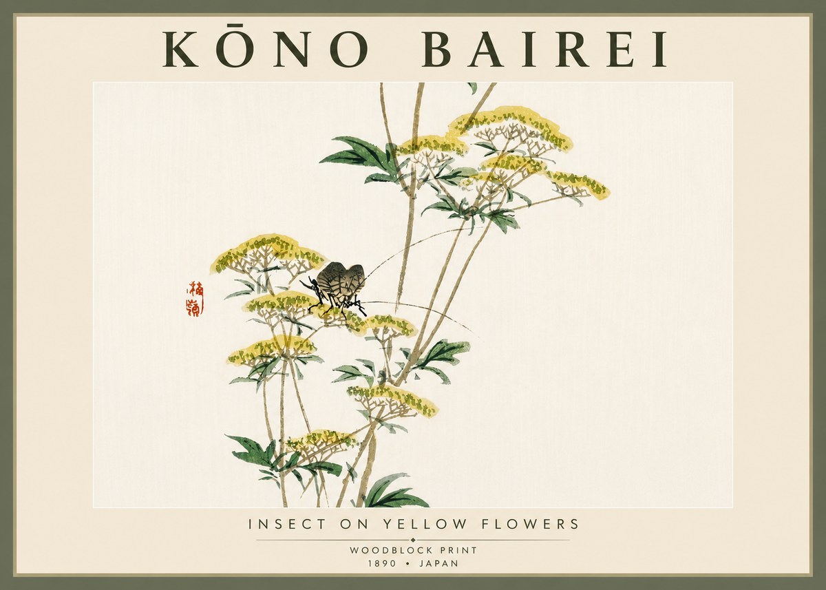 Kōno Bairei Insect on Yellow Flowers No5 - Juliste