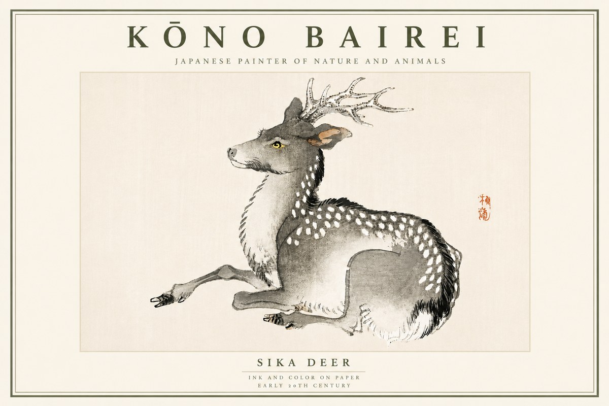 Kōno Bairei Sika Deer No6 - Juliste