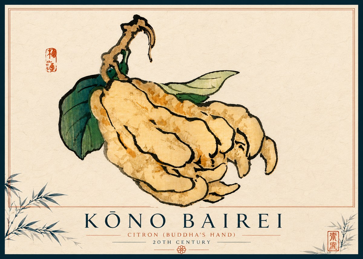 Kōno Bairei Citron (Buddha's Hand) No4 - Juliste