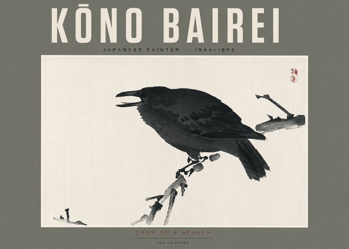 Kōno Bairei Crow on a Branch No2 - Juliste