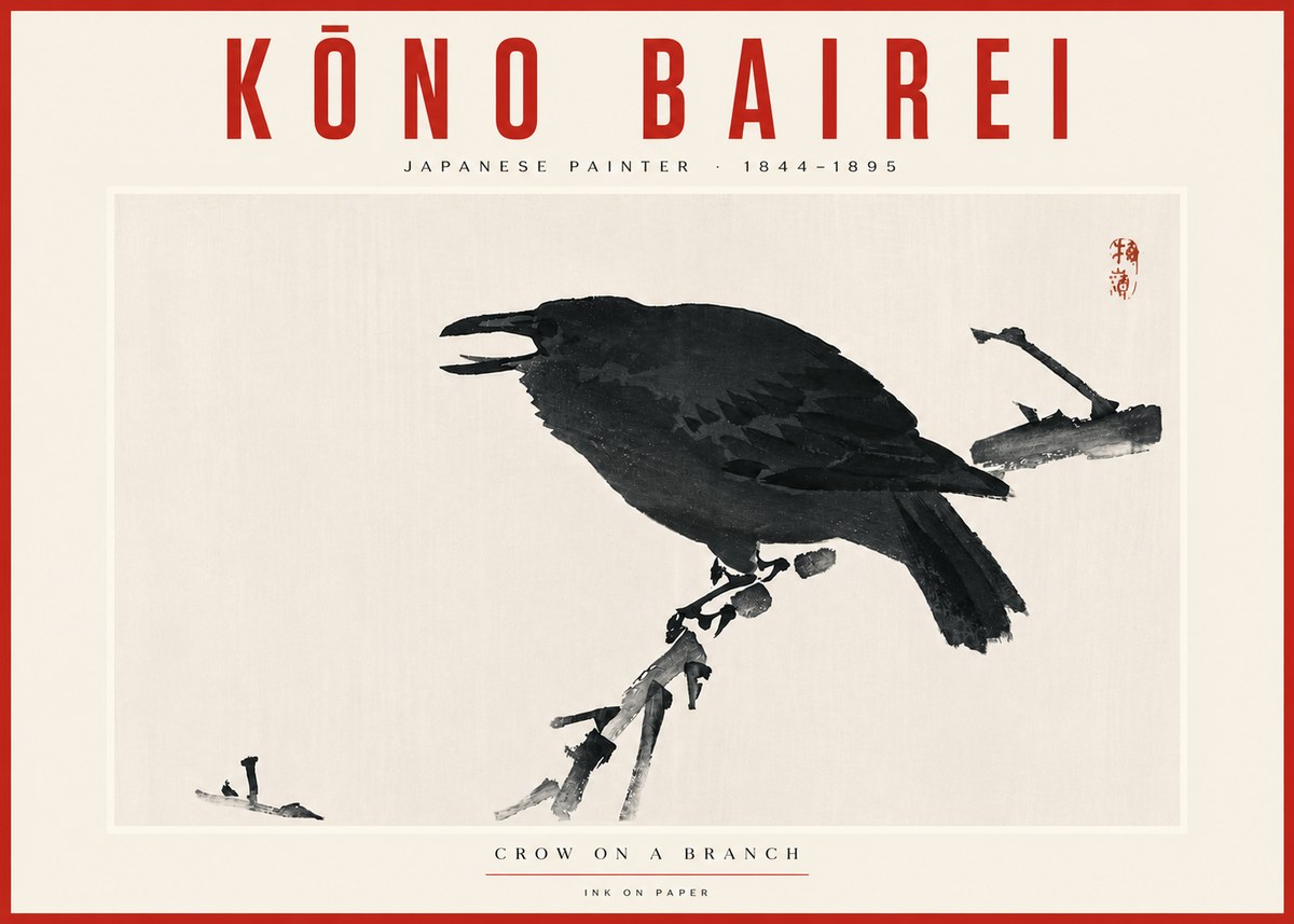 Kōno Bairei Crow on a Branch No5 - Juliste