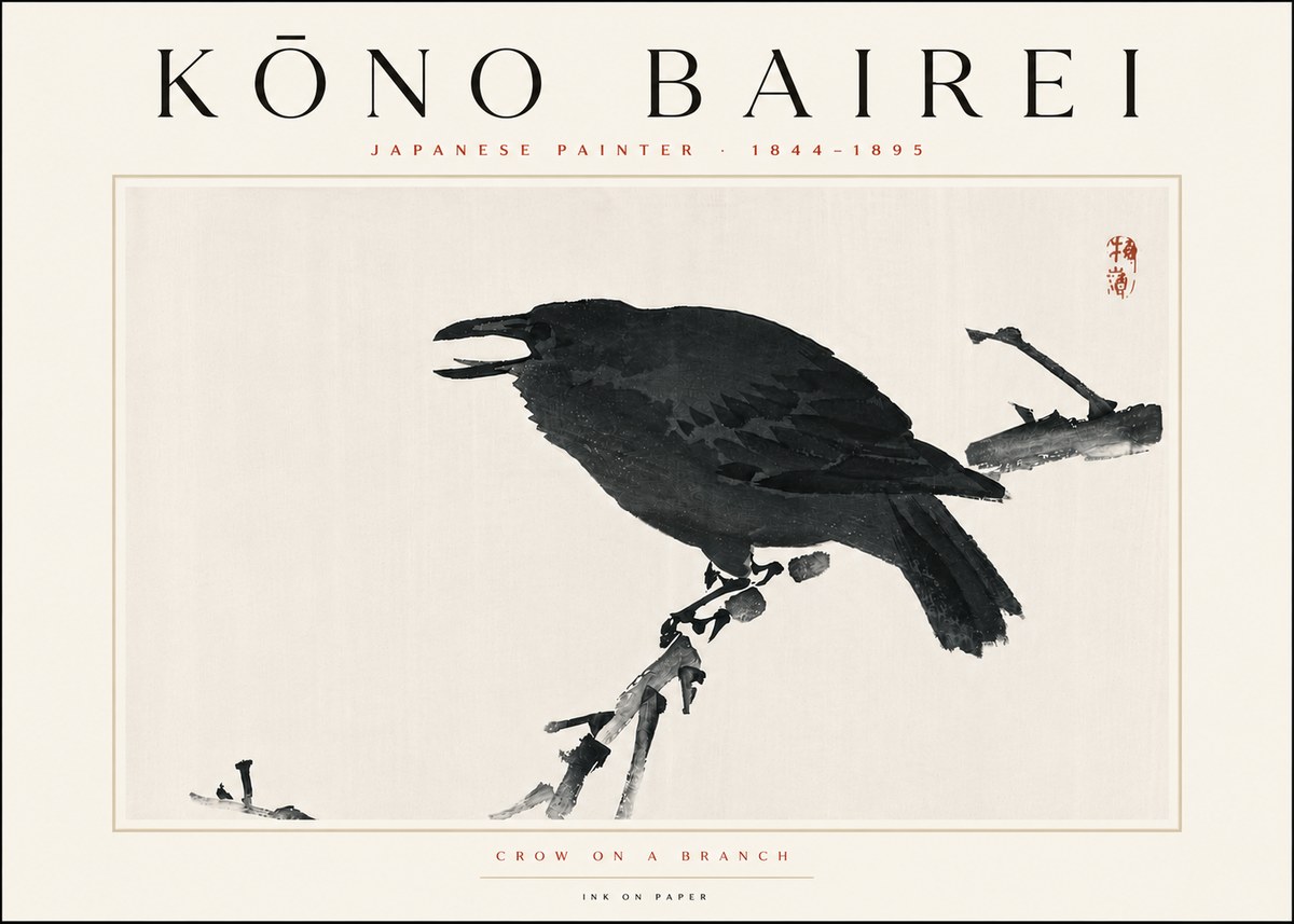 Kōno Bairei Crow on a Branch No6 - Juliste