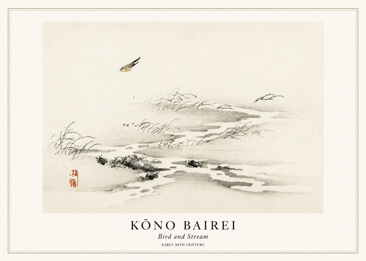 Kōno Bairei Bird and Stream No1 - Juliste