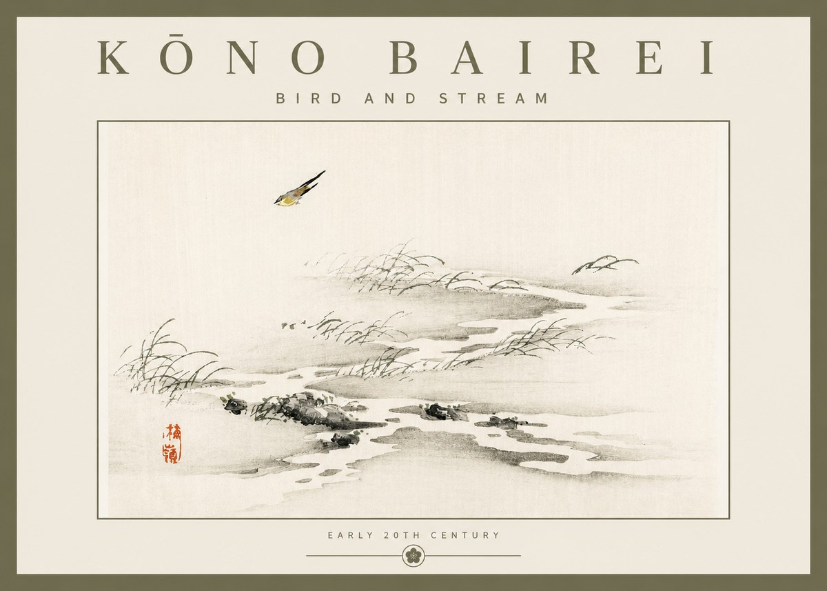 Kōno Bairei Bird and Stream No2 - Juliste