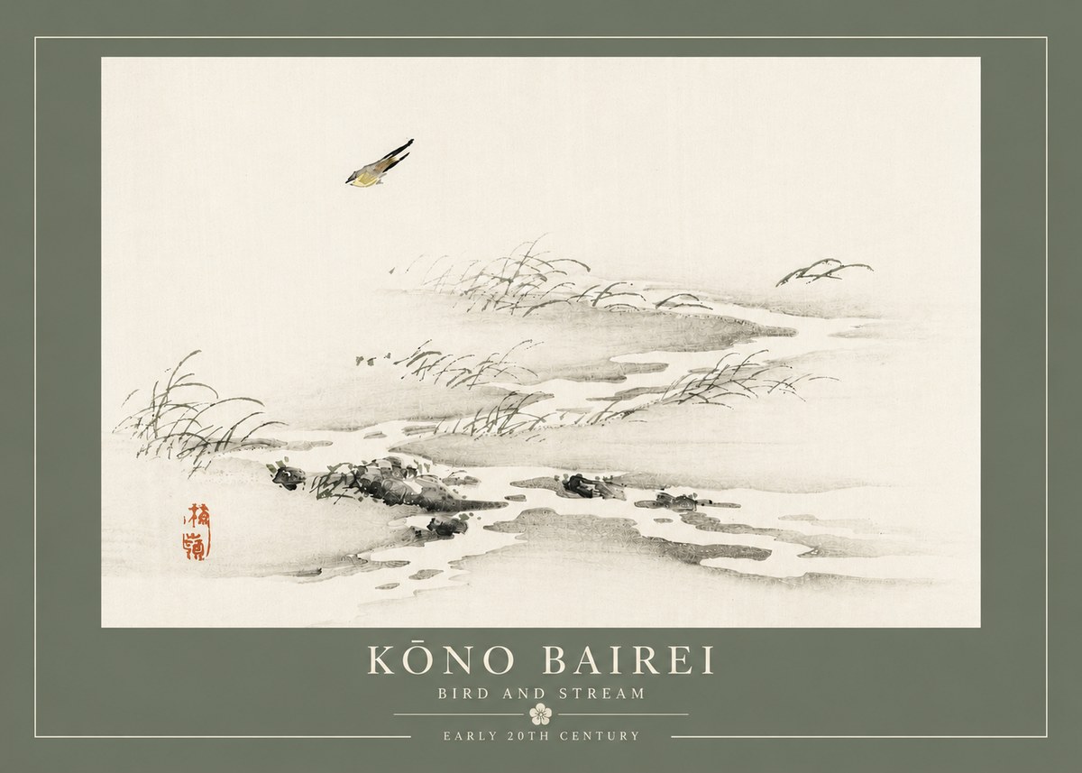 Kōno Bairei Bird and Stream No4 - Juliste