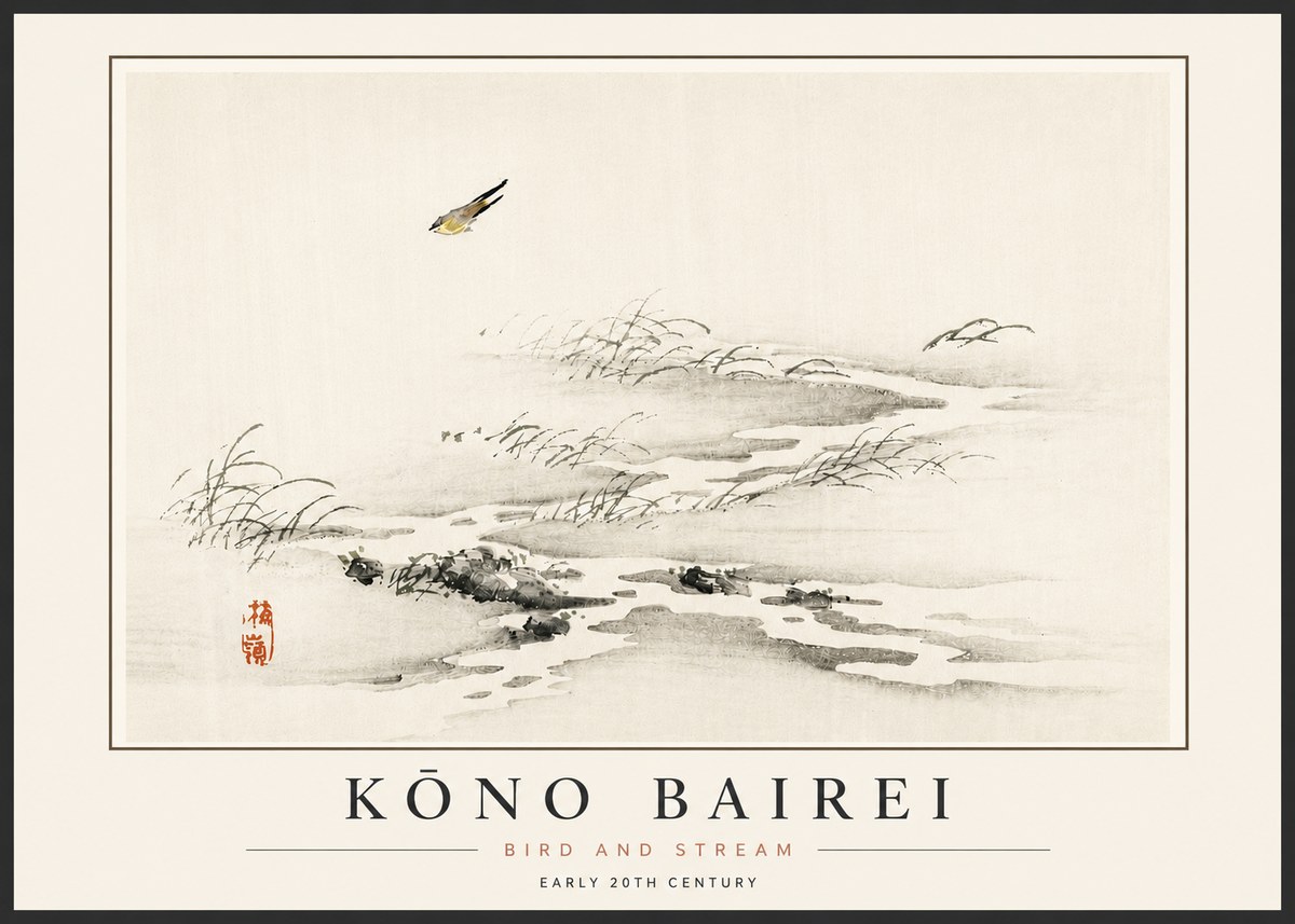 Kōno Bairei Bird and Stream No5 - Juliste