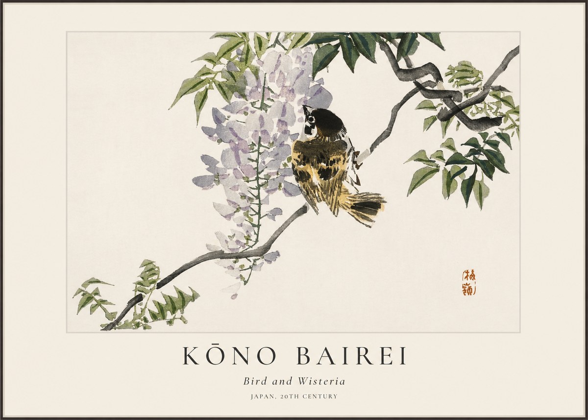 Kōno Bairei Wisteria and Bird No2 - Juliste