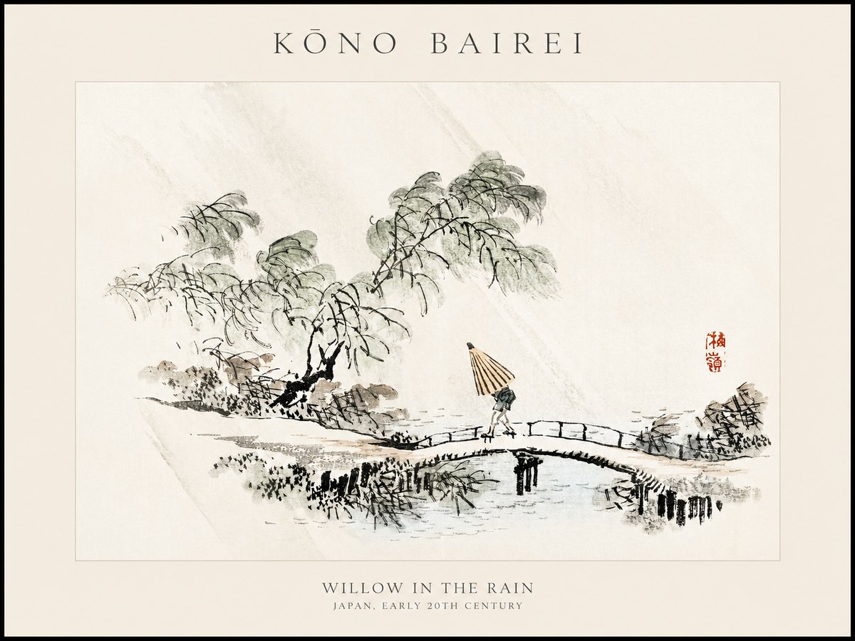 Kōno Bairei Willow in the Rain No1 - Juliste