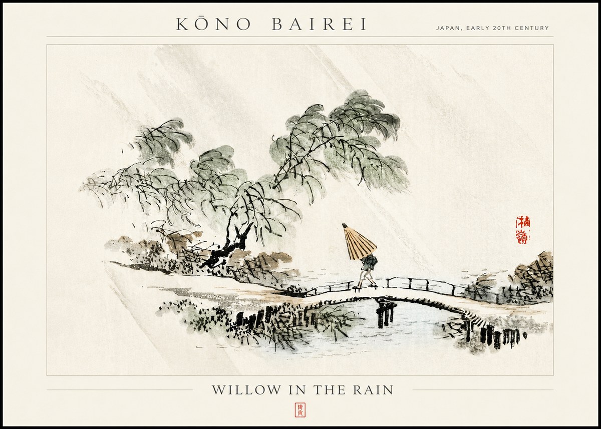 Kōno Bairei Willow in the Rain No3 - Juliste