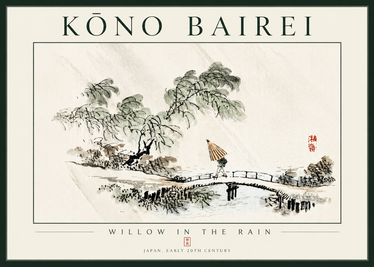 Kōno Bairei Willow in the Rain No4 - Juliste