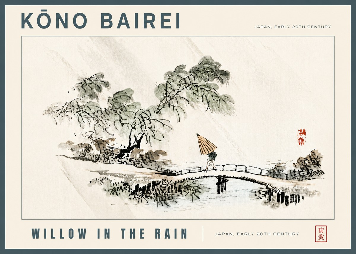 Kōno Bairei Willow in the Rain No5 - Juliste