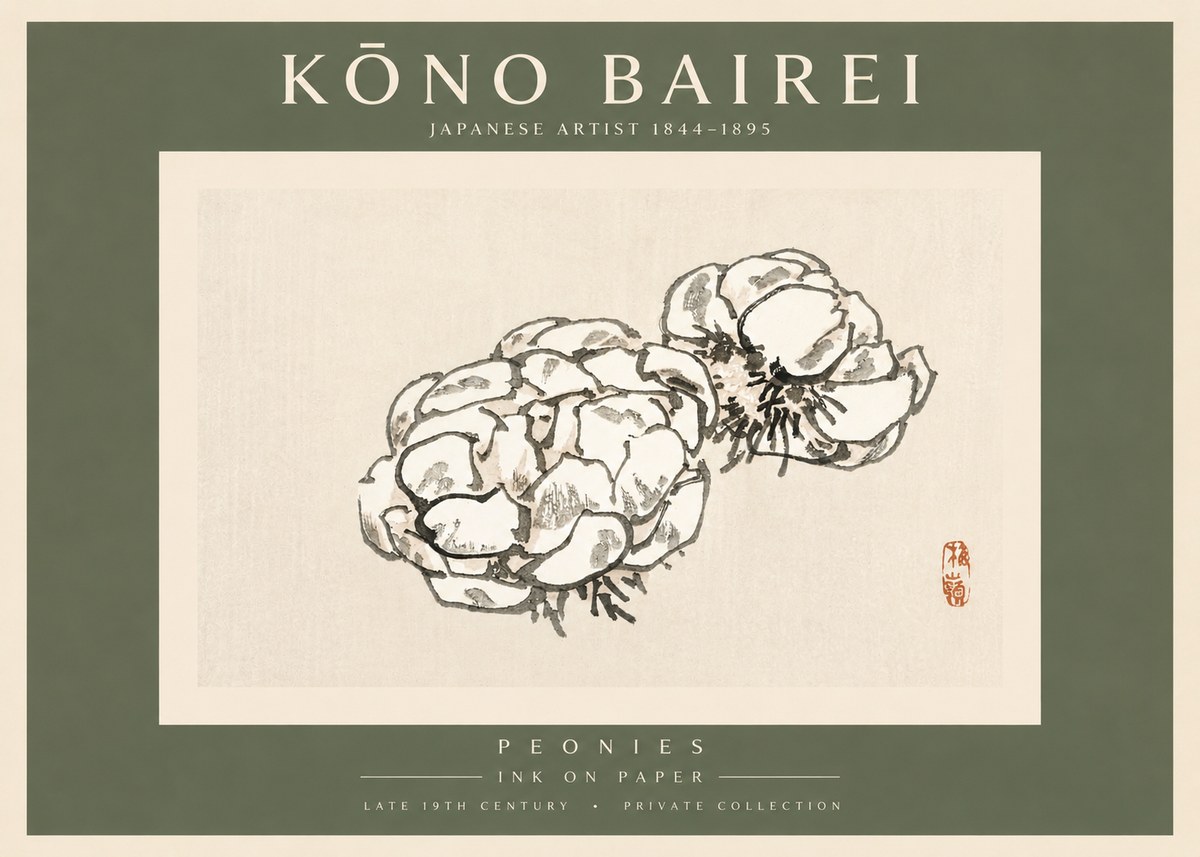 Kōno Bairei Peonies No3 - Juliste