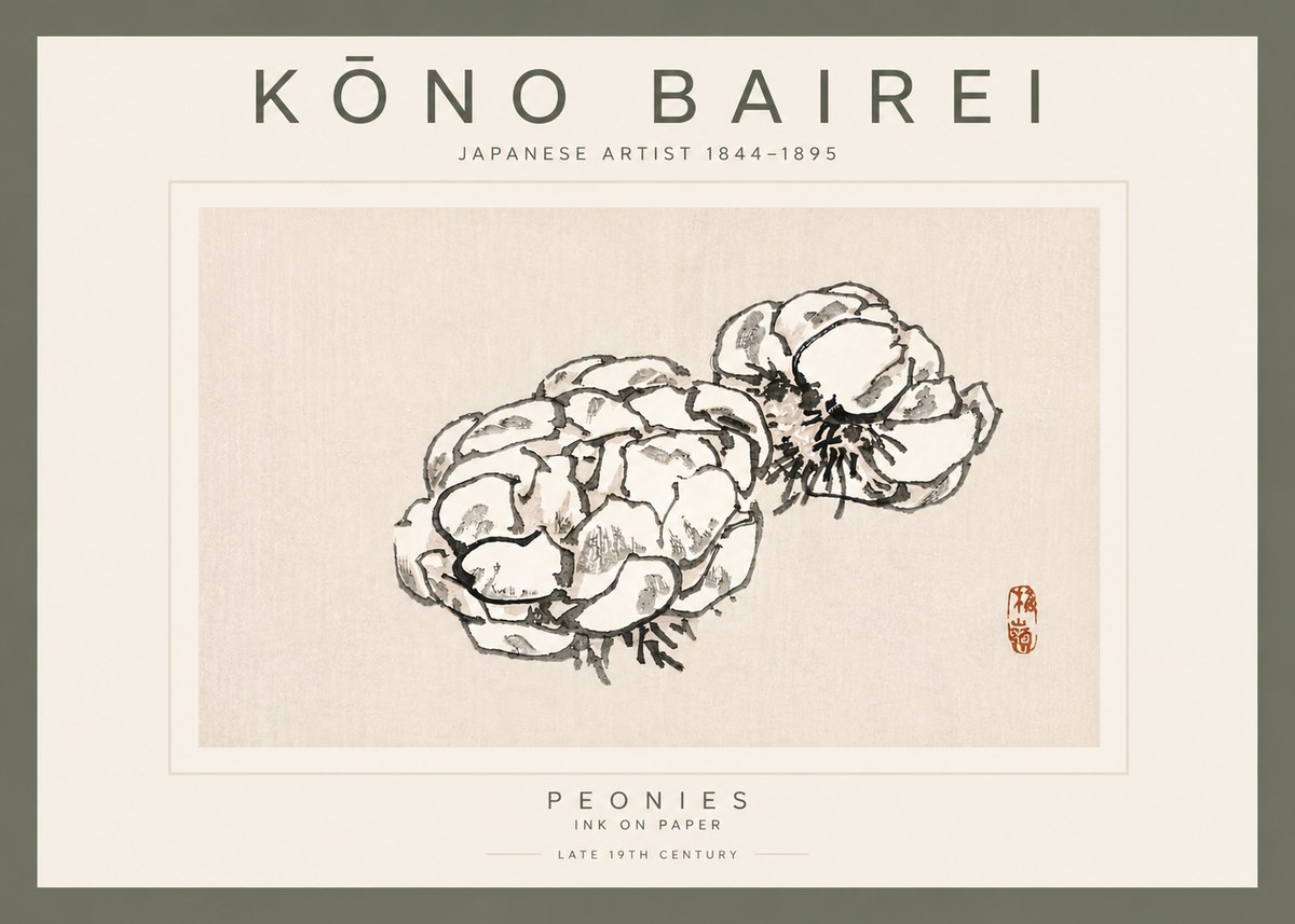 Kōno Bairei Peonies No5 - Juliste