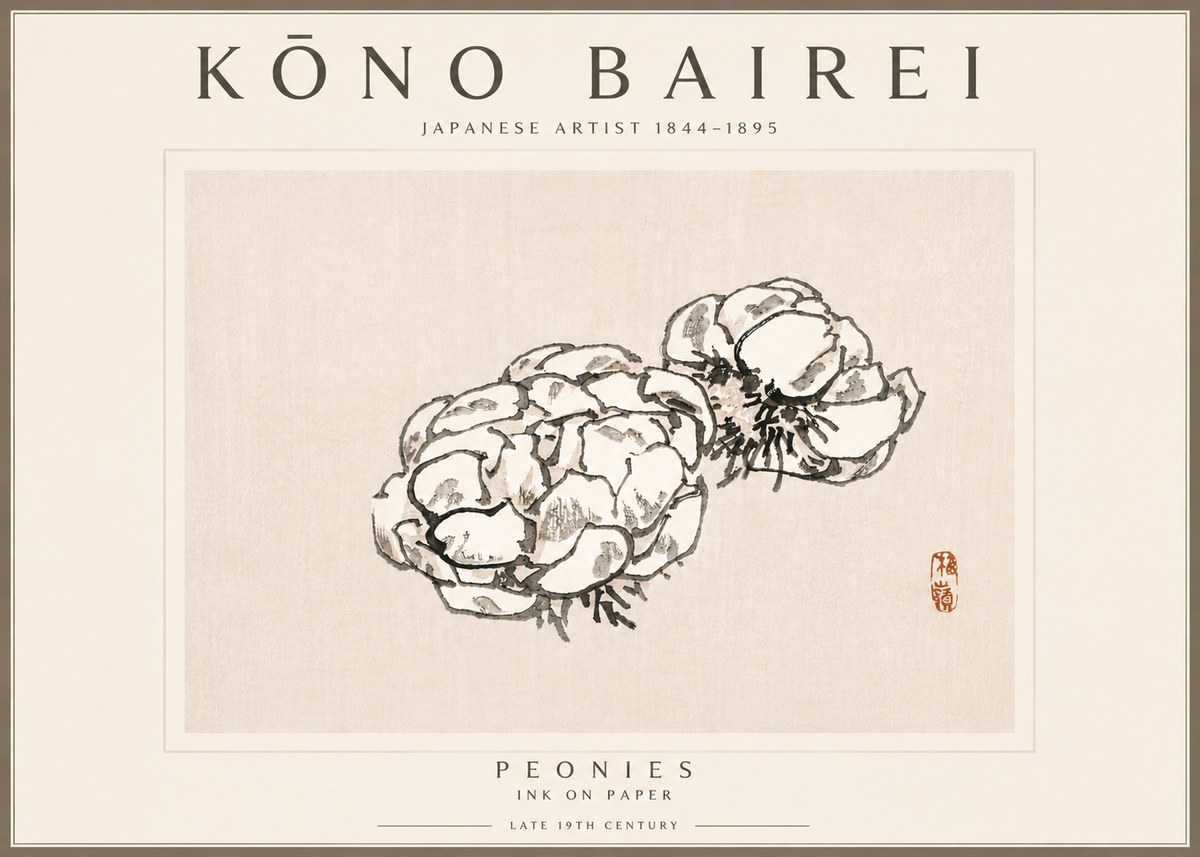 Kōno Bairei Peonies No6 - Juliste