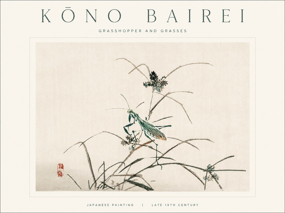 Kōno Bairei Grasshopper and Grasses No1 - Juliste