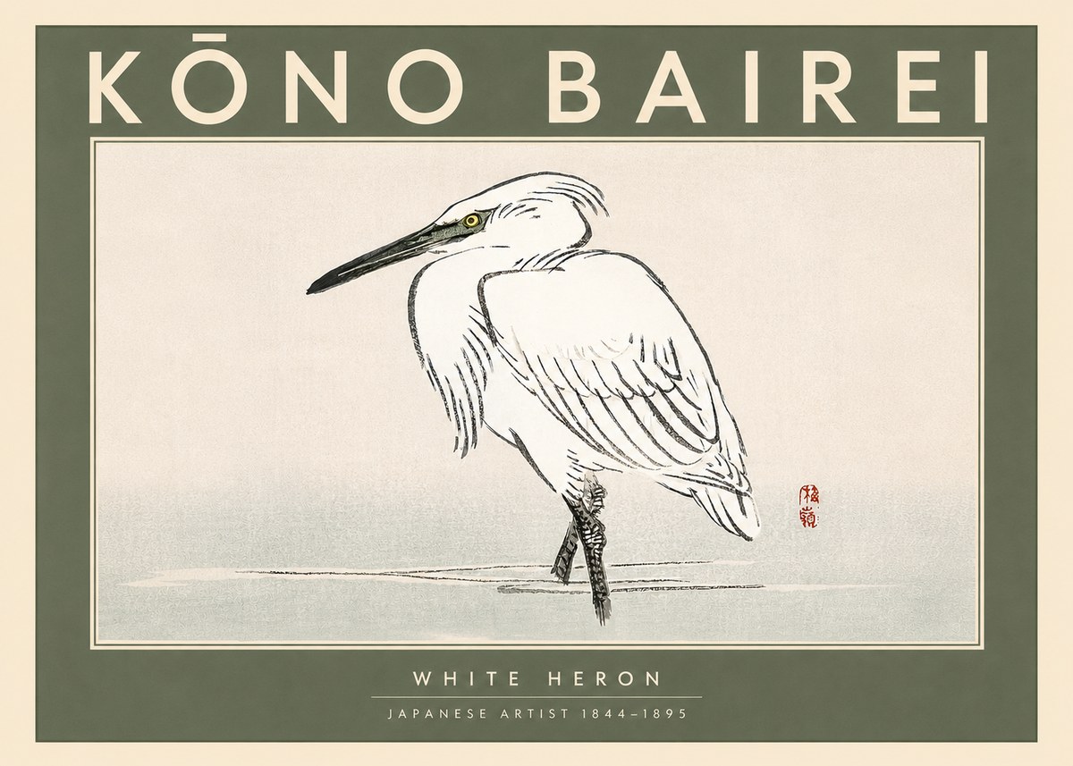 Kōno Bairei White Heron No3 - Juliste