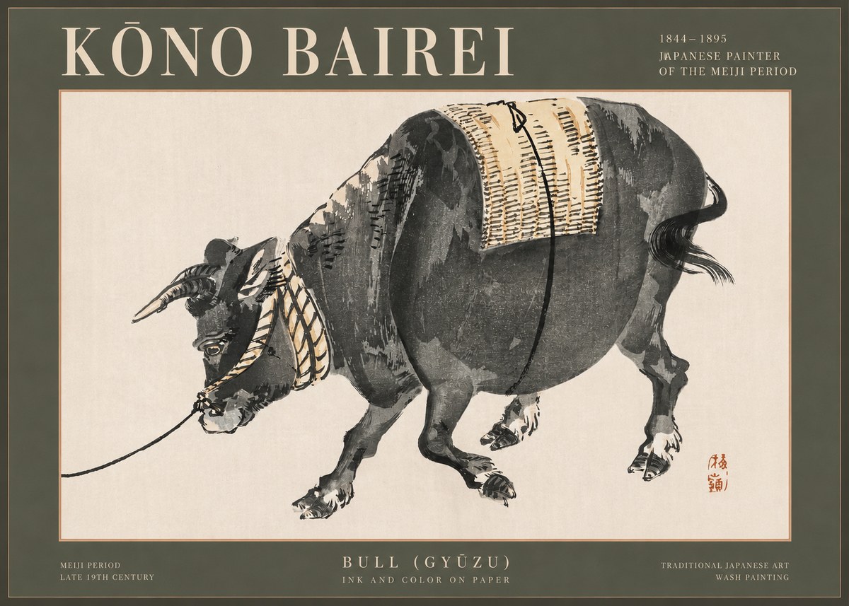 Kōno Bairei Bull (Gyūzu) No2 - Juliste