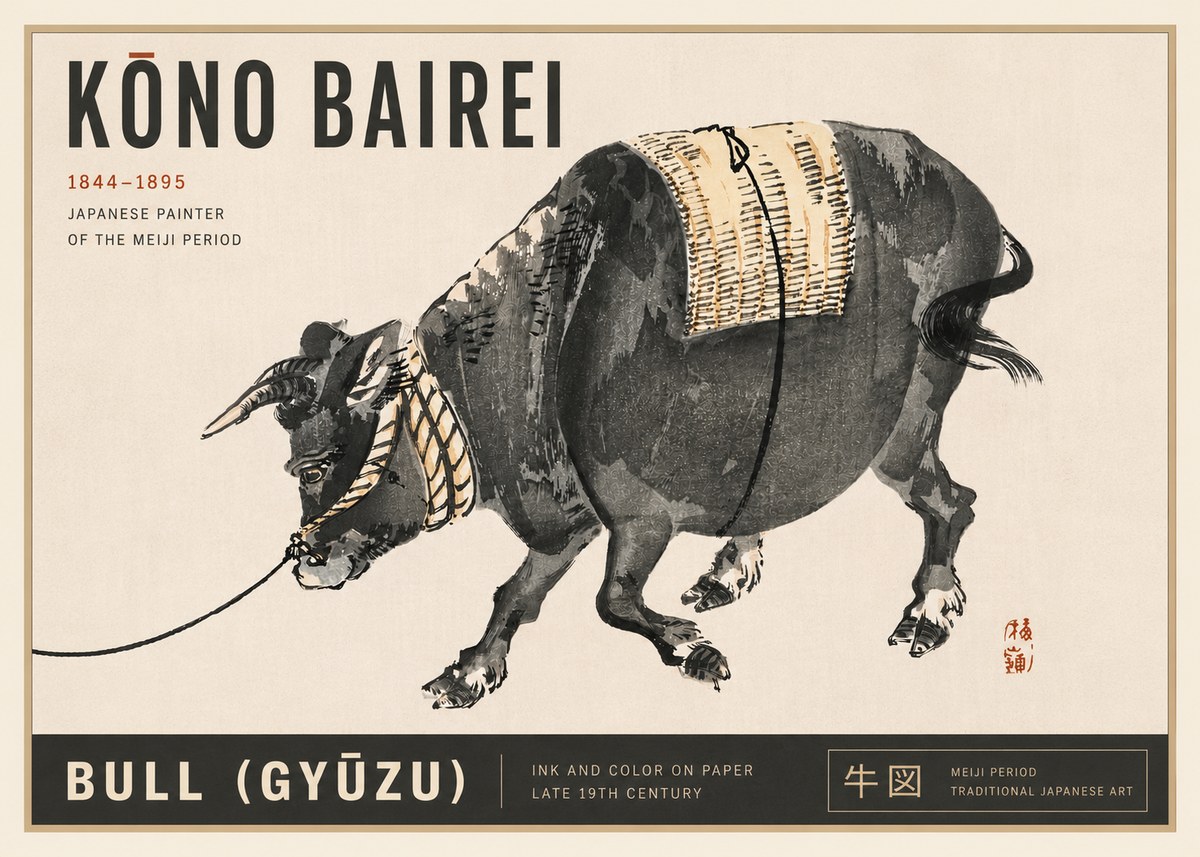 Kōno Bairei Bull (Gyūzu) No5 - Juliste