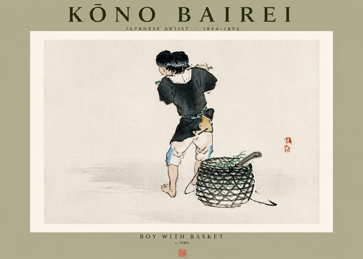Kōno Bairei Boy with Basket No4 - Juliste