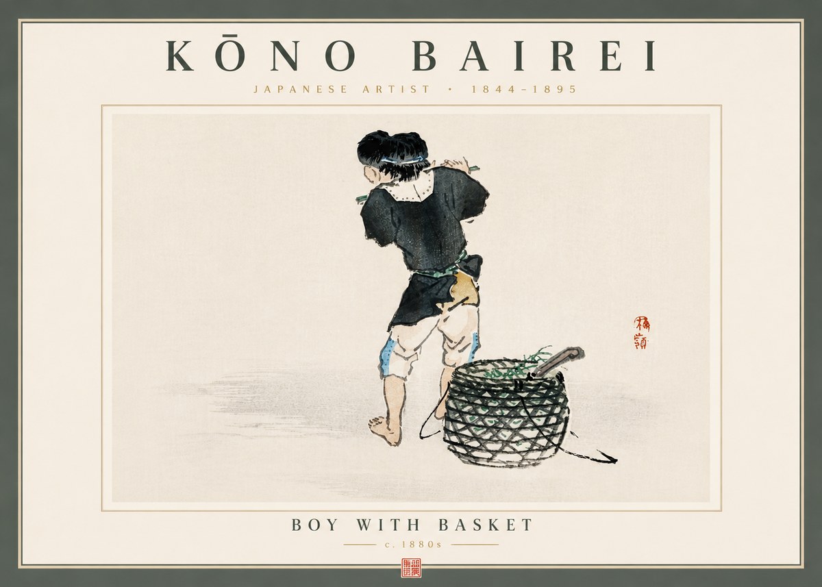 Kōno Bairei Boy with Basket No6 - Juliste