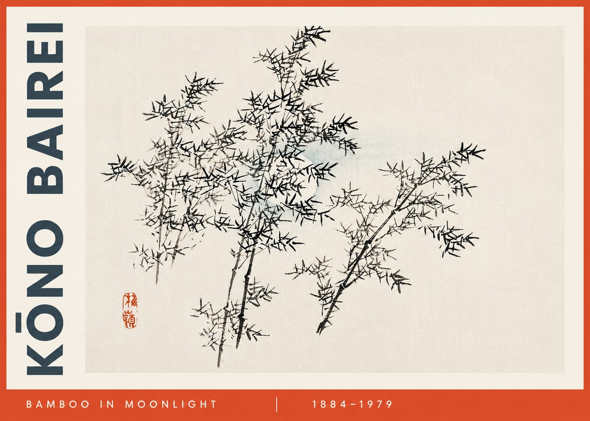Kōno Bairei Bamboo in Moonlight No3 - Juliste