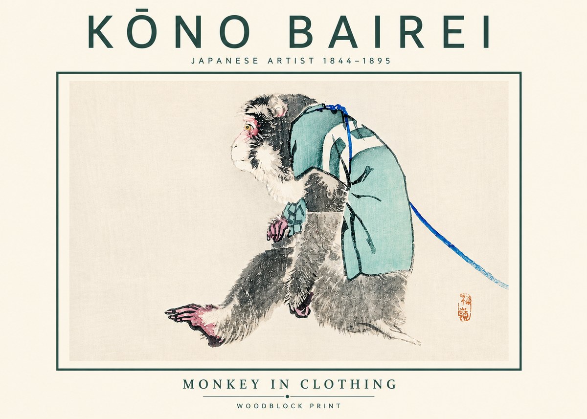 Kōno Bairei Monkey in Clothing No5 - Juliste