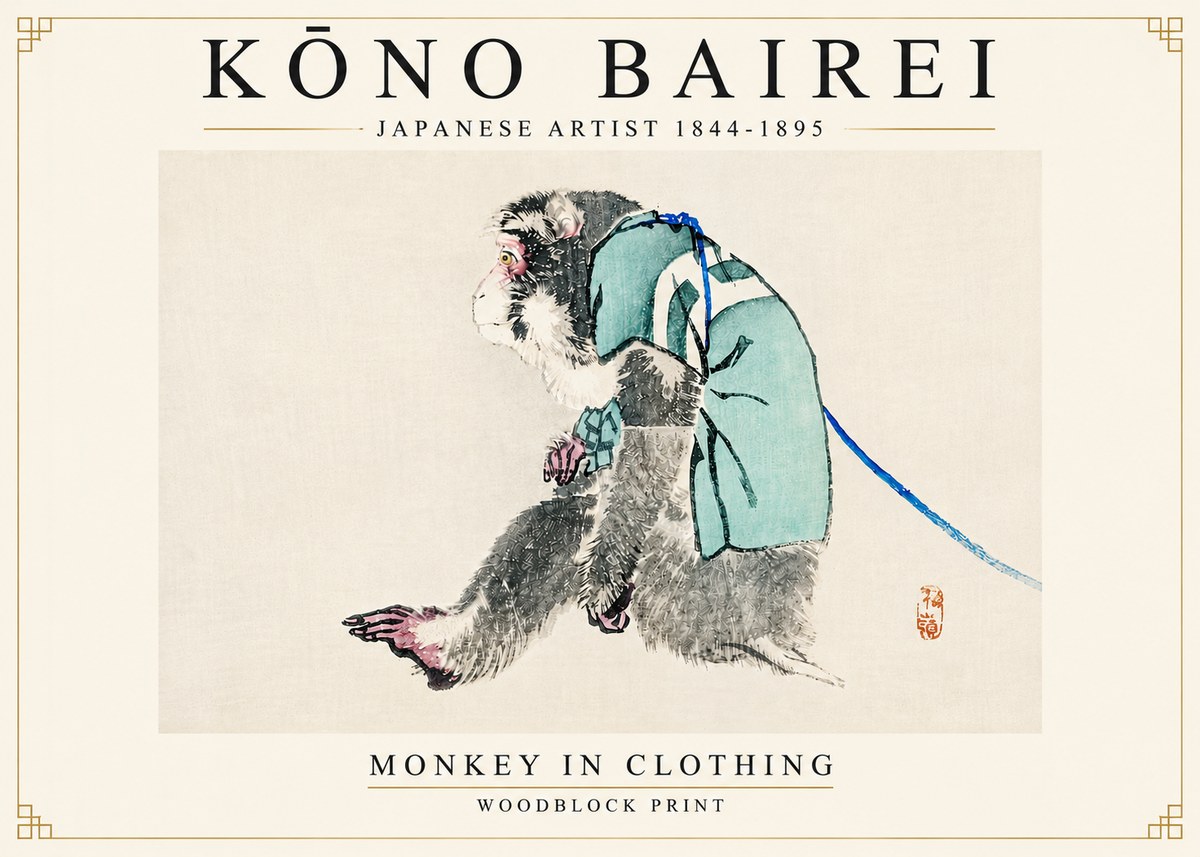 Kōno Bairei Monkey in Clothing No6 - Juliste