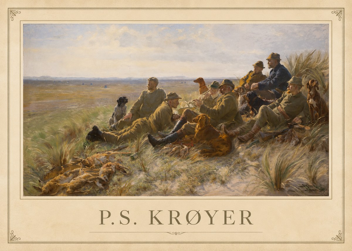 P.S. Krøyer Hare-hunting in the Dunes No1 - Juliste