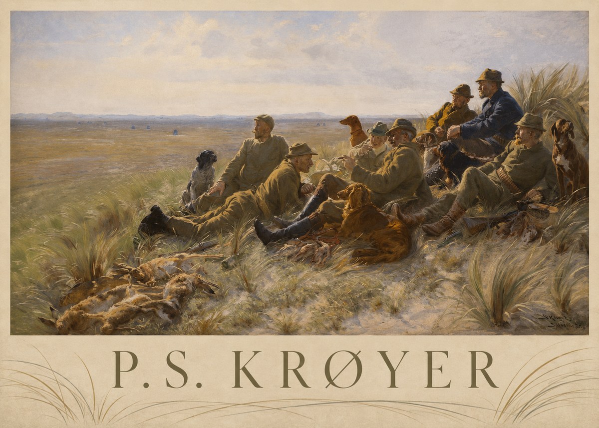 P.S. Krøyer Hare-hunting in the Dunes No3 - Juliste