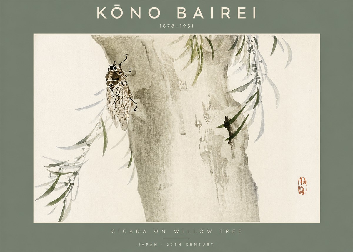 Kōno Bairei Cicada on Willow Tree No2 - Juliste