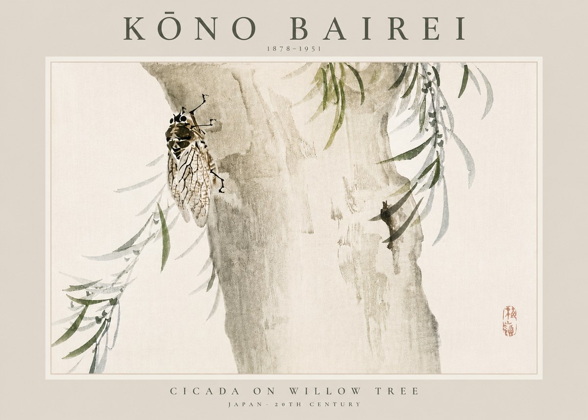 Kōno Bairei Cicada on Willow Tree No3 - Juliste