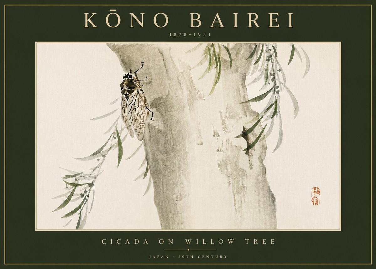 Kōno Bairei Cicada on Willow Tree No6 - Juliste