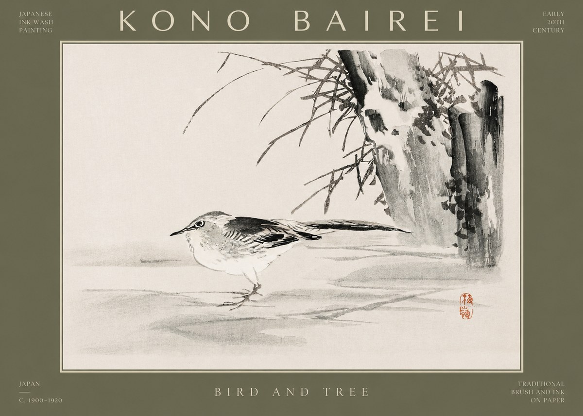 Kōno Bairei Bird and Tree No2 - Juliste