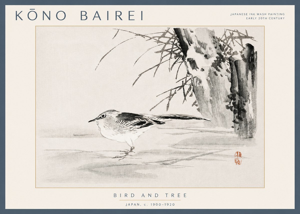 Kōno Bairei Bird and Tree No3 - Juliste
